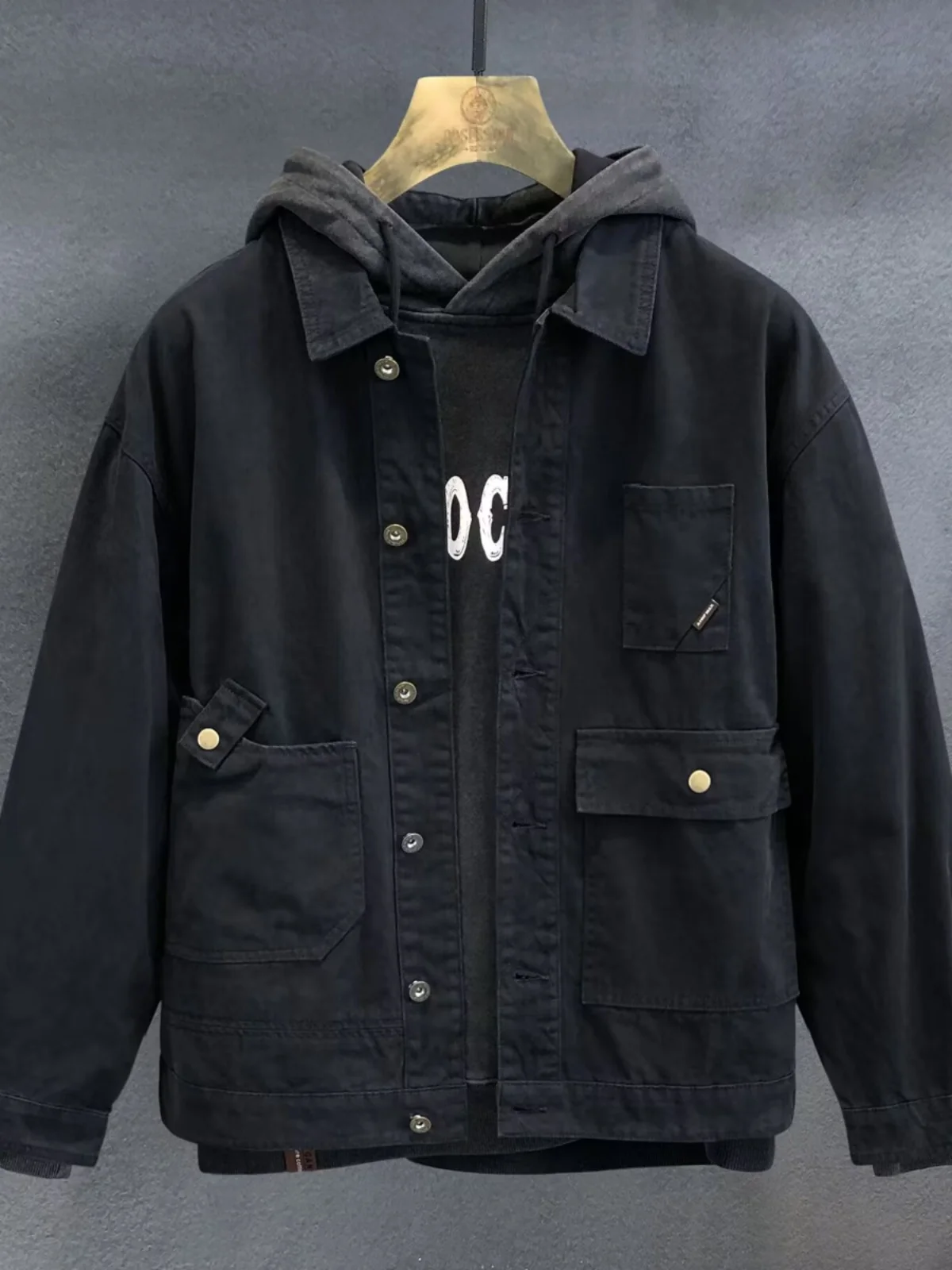 Retro American Cotton Work Jacket Men's Spring Autumn Denim Casual Loose Top Wear Resistant Youth Fashion Single Button