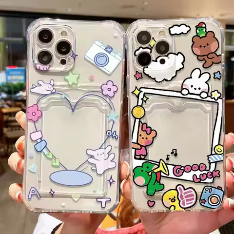 Cute Card Bag Clear Phone Case for Samsung Galaxy A55 5G A54 A53 A52 A35 A23 A24 A33 S24 Ultra S22 S23 Plus S20 S21 S23 FE Cover
