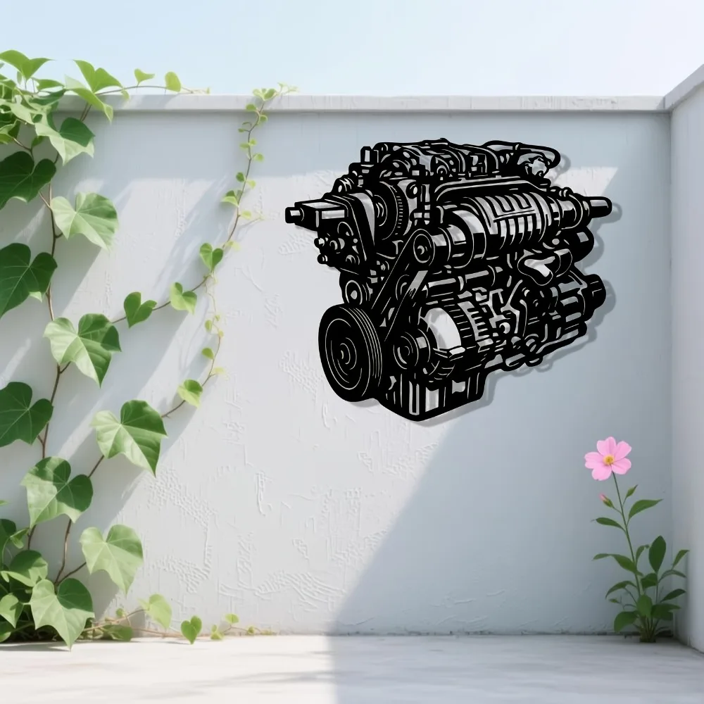 CIFbuy  Intricate Engine Metal Wall Sculpture, Rust-Resistant Garage & Garden Decor for Car Lovers