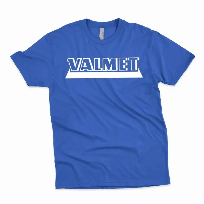Camiseta com logotipo da fábrica finlandesa VALMET, disponível em várias cores