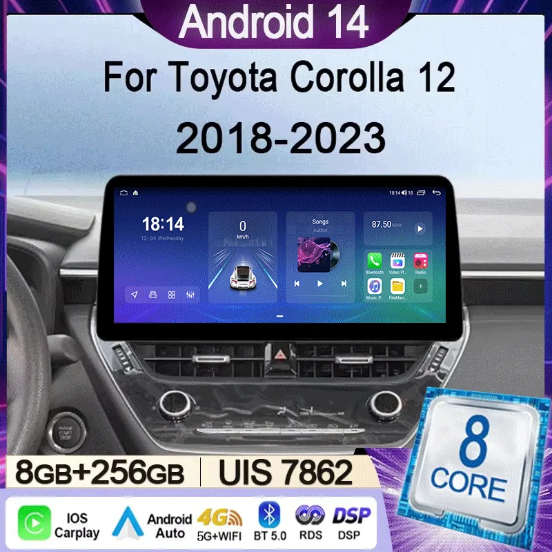 Автомобильный радиоприемник, мультимедийный видеоплеер, навигация, GPS, 12,3-дюймовый экран для Toyota Corolla 12 E210 XP210 2018-2023 беспроводной Carplay