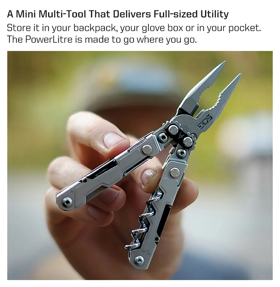 SOG PowerLitre Mini Multitool-Zange mit 19 Leichtgewichtswerkzeugen EDC Kompaktes Taschenwerkzeug mit Klappmesser, Korkenzieher und Schraubendreher – Detail 6
