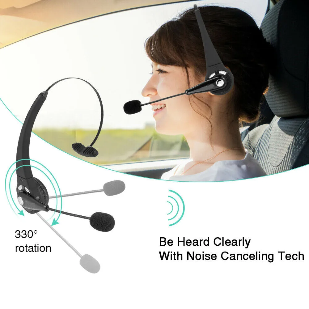 

Wireless Bluetooth Headset Noise Cancelling Over the Head Boom w/Mic For Trucker