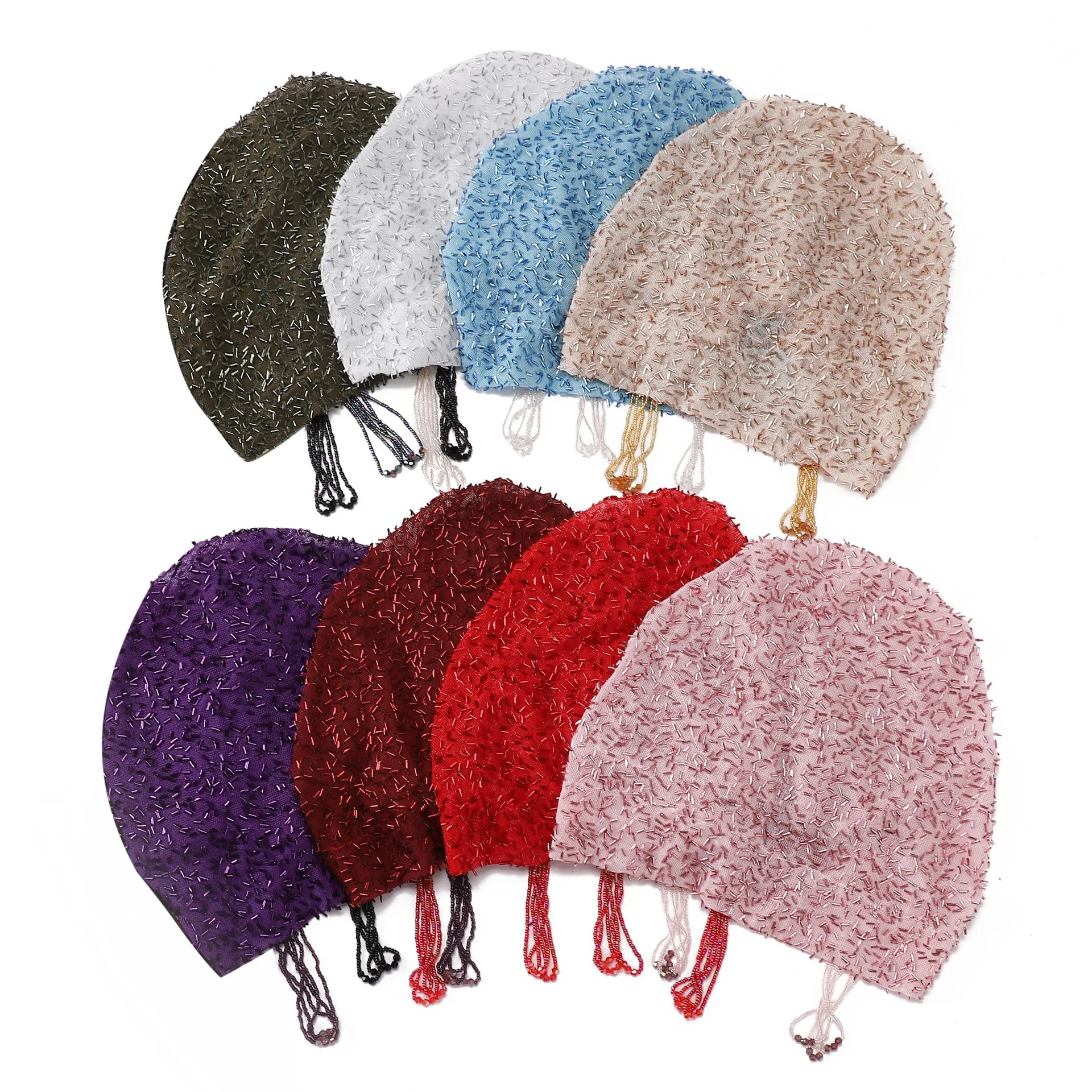 Women Glitter Beaded Tassel Muslim Hijab Undercap Stretch Mesh Inner Cap Elegant Islamic Headwear Bonnet Wedding Headscarf Hat