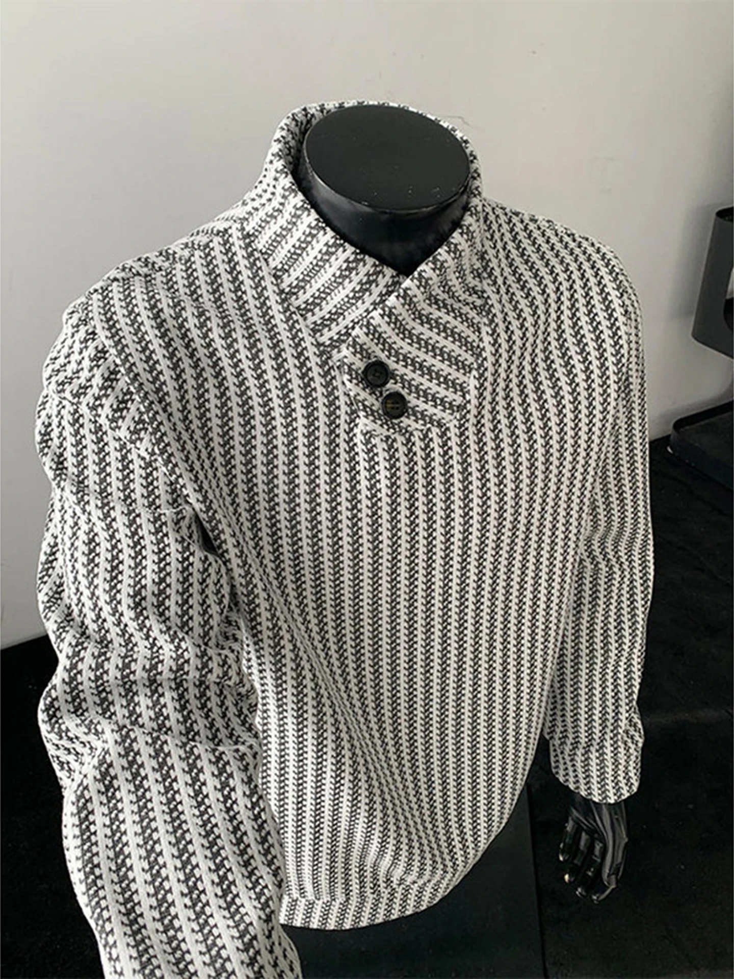Men's Button-Up Long Sleeve Sweatshirt Spring 2026 New Heavyweight Base Layer Shirt Fishbone Pattern Cross Collar T-Shirt