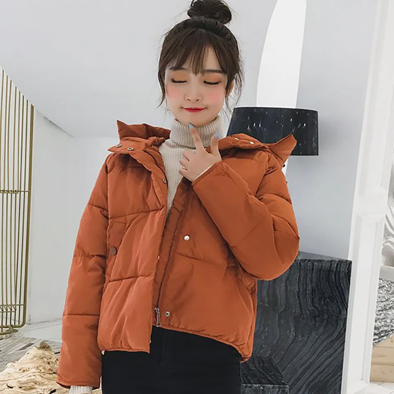 

2023 Women Loose Short Bread Parkas Hooded Fashion Simplicity Elegant Casual Thicken Coat Korean Female Winter Warm Jacket