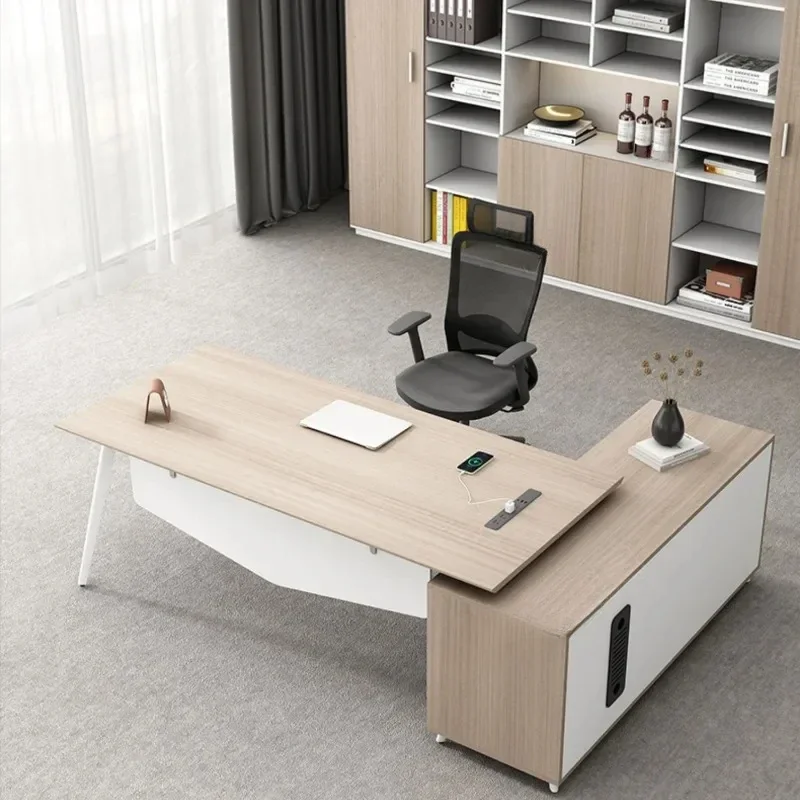 Luxury Office Furniture Boss Wooden Desk Manager Table L Shape Modern CEO Executive Office Desks Table and Chair Combination