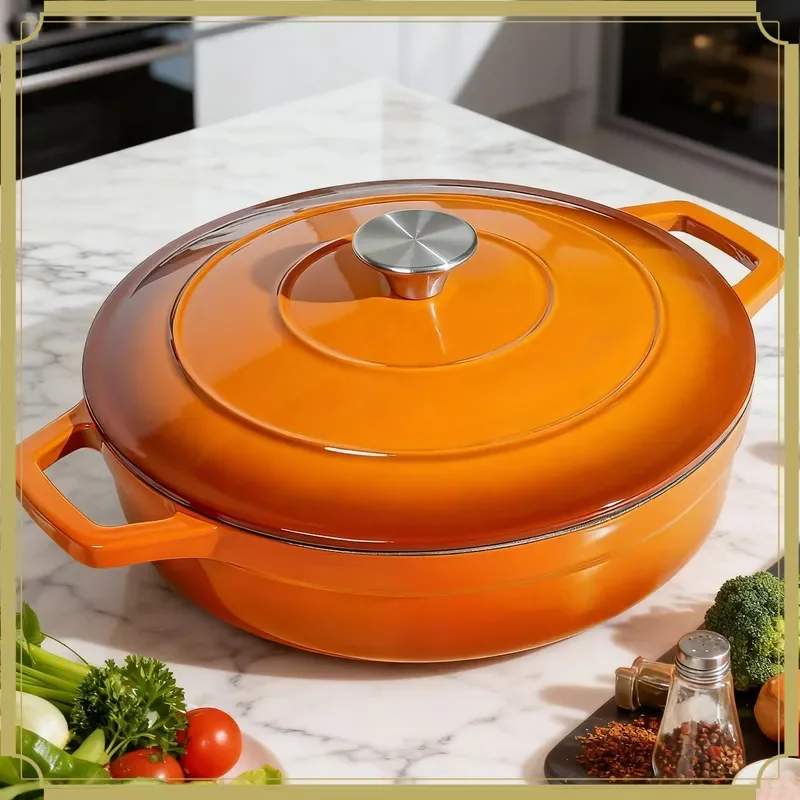 Enameled Cast Iron 28cm Nonstick Dutch Oven Casserole Pot with Lid & Handles Pre-seasoned Oven Safe