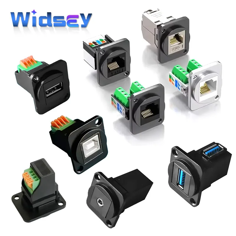 

Разъем панели сетевого кабеля USB RJ45 CAT5E/6/7, разъем сетевого модуля без пайки, металлический экранированный удлинитель сетевого кабеля D-типа