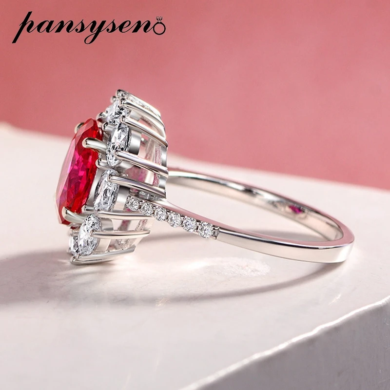 PANSYSEN Vintage 925 Sterling Silver 2CT Oval Cut Ruby Sapphire High Carbon Diamond Wedding Engagement Ring Fine Jewelry Gifts