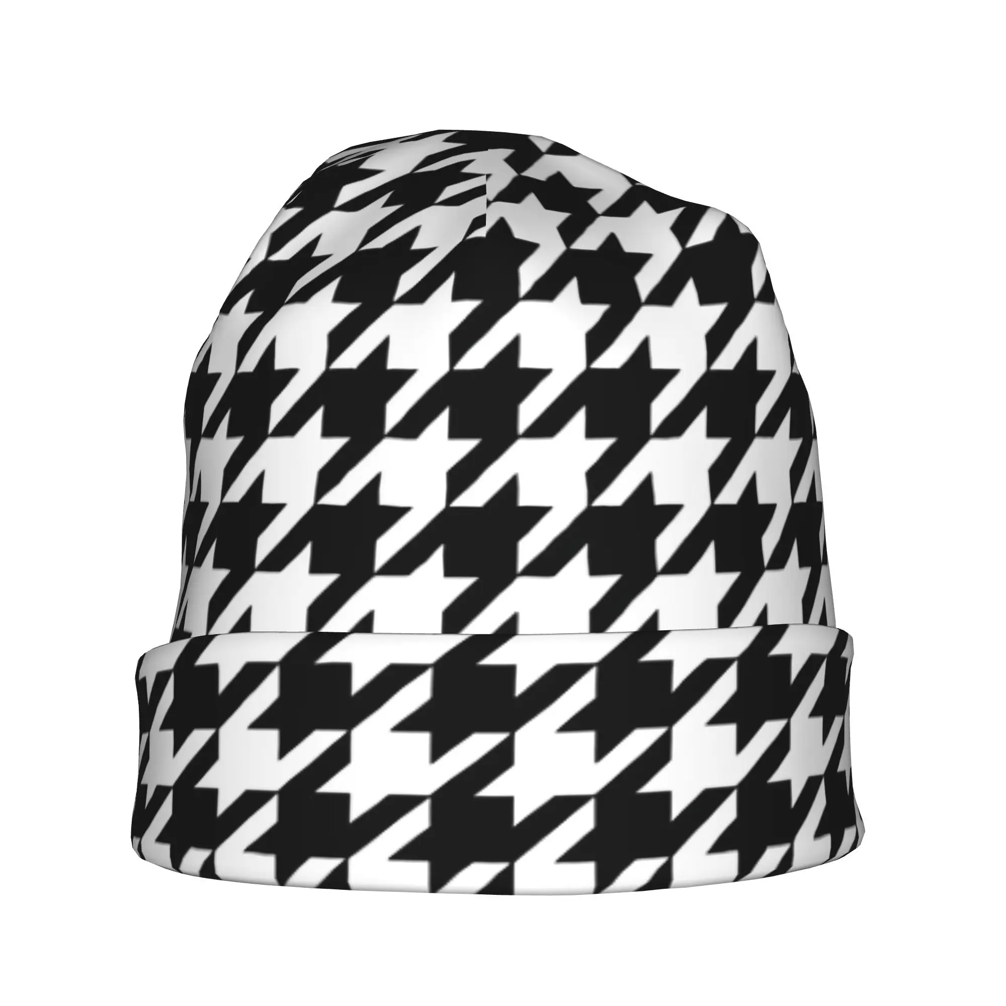 Autumn Black And White Houndstooth Bonnet Homme Fashion Thin Hat Skullies Beanies Caps Men Women Style Hats 4