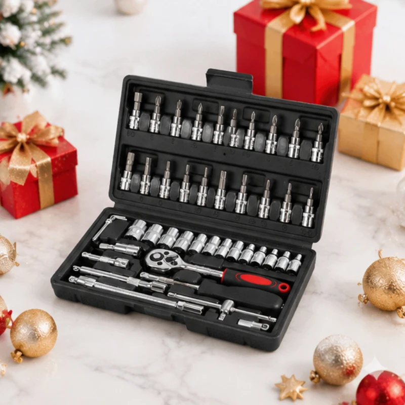 

Complete 46Pcs Hand Tool Collection Fast Ratchet Socket Gear Durable Kit For Outdoor And Household Vehicle Repair Work