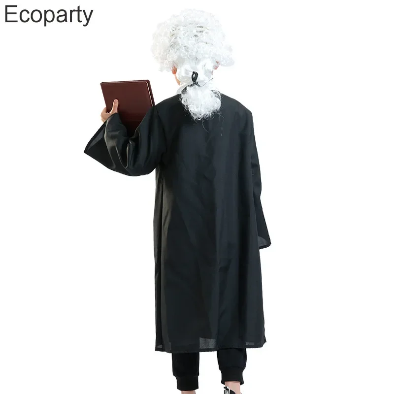 2025 NewChildren Lawyers Cosplay Costume For Boy Girls Halloween Counselor Judge Black Uniform Robe Wig Kids Stage Show Carni AA