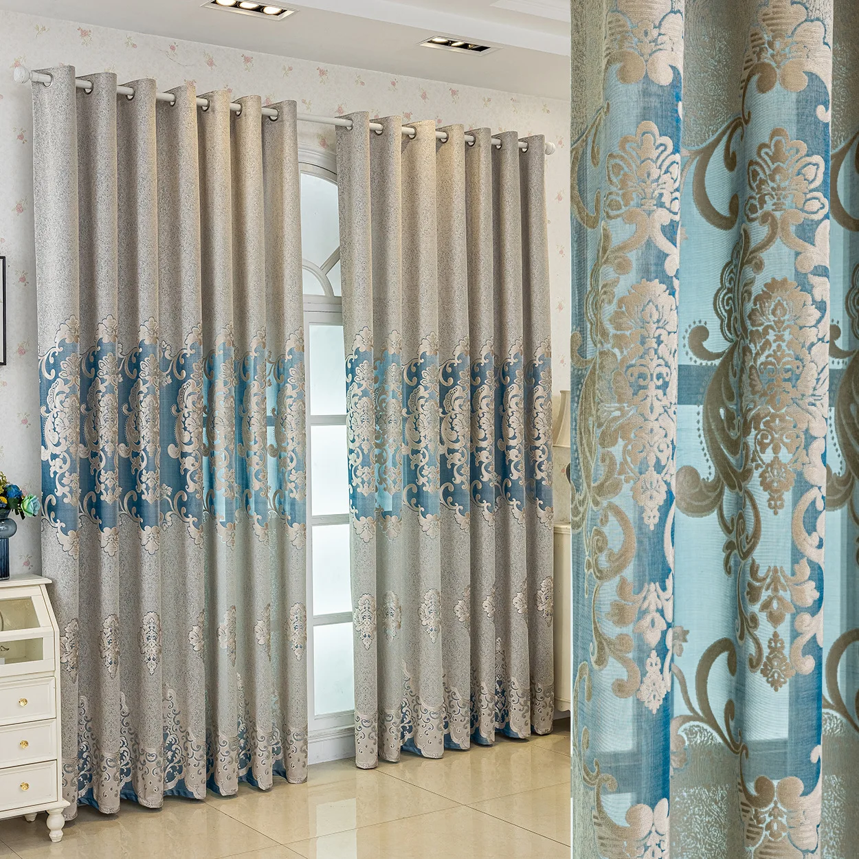 Atmospheric Luxury European Hollow Jacquard Curtains for Living Rooms, Bedrooms, Balconies, Villas, Palace Finished