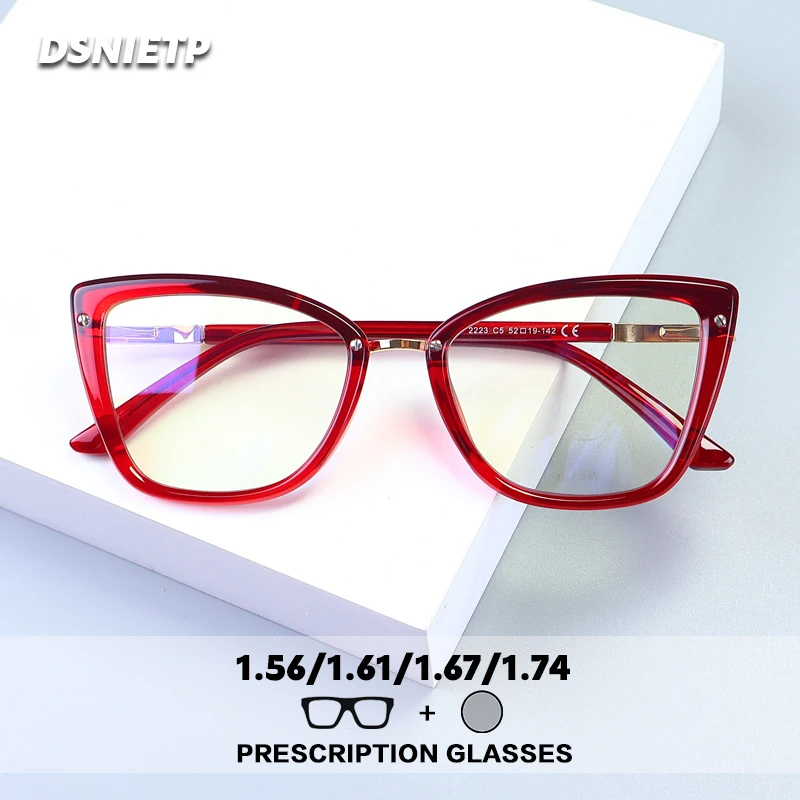 

ISLINO Progressive Prescription Glasses Women Cat Eye Photochromic Computer Anti Blue Light Reading Glasses Myopia Eyewear