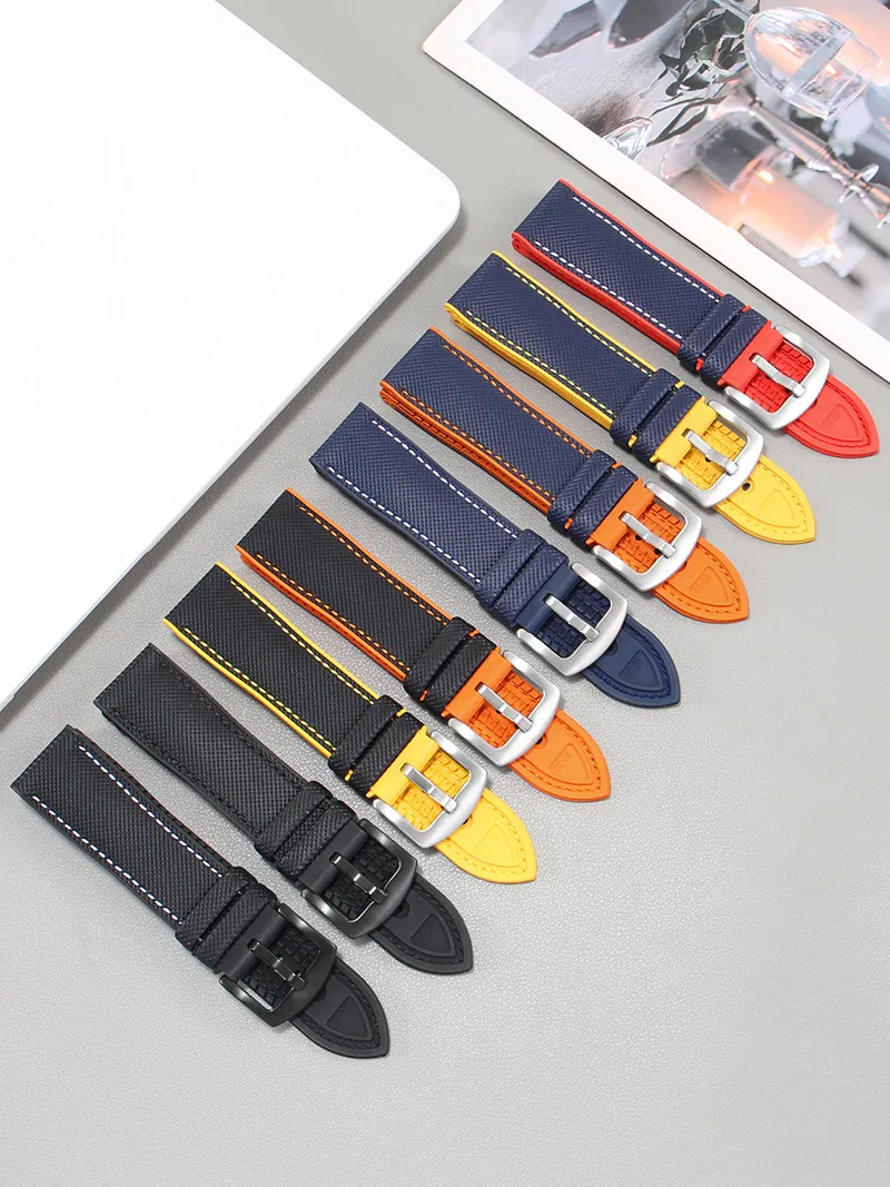 Nylon Textured Watch Strap Suitable for Omega Speedmaster Dark Side of The Moon Apollo 8 Seamaster Black Yellow Silicone Strap view 2