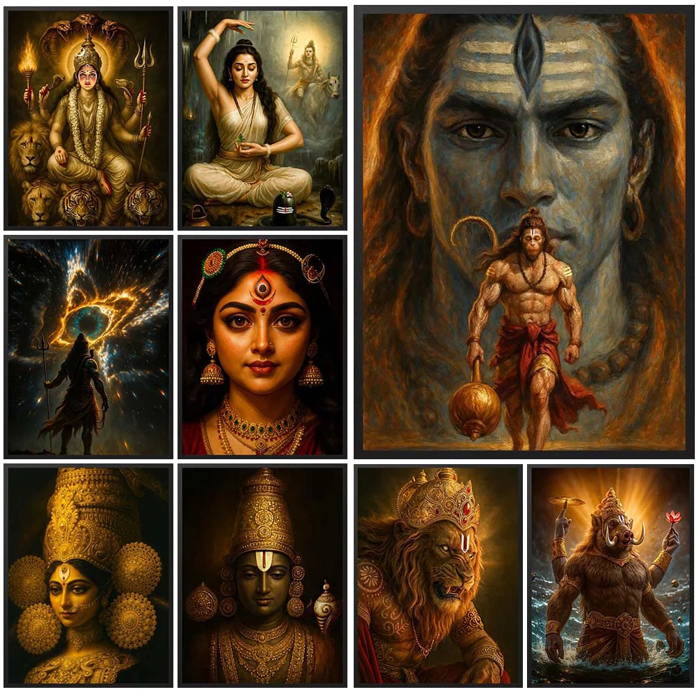 

Hinduism Lord Shiva Hanuman Religion Kali-Durga Poster Wall Pictures For Church Decor Wall Art Canvas Painting Posters Unframed