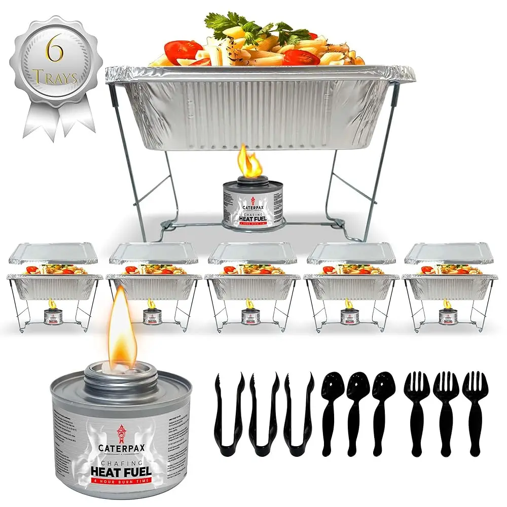 

Disposable Chafing Dish Buffet Set (39 Pcs) – Catering Food Warmers With 6X Serving Pans, Covers, Foldable Racks, Utensils &