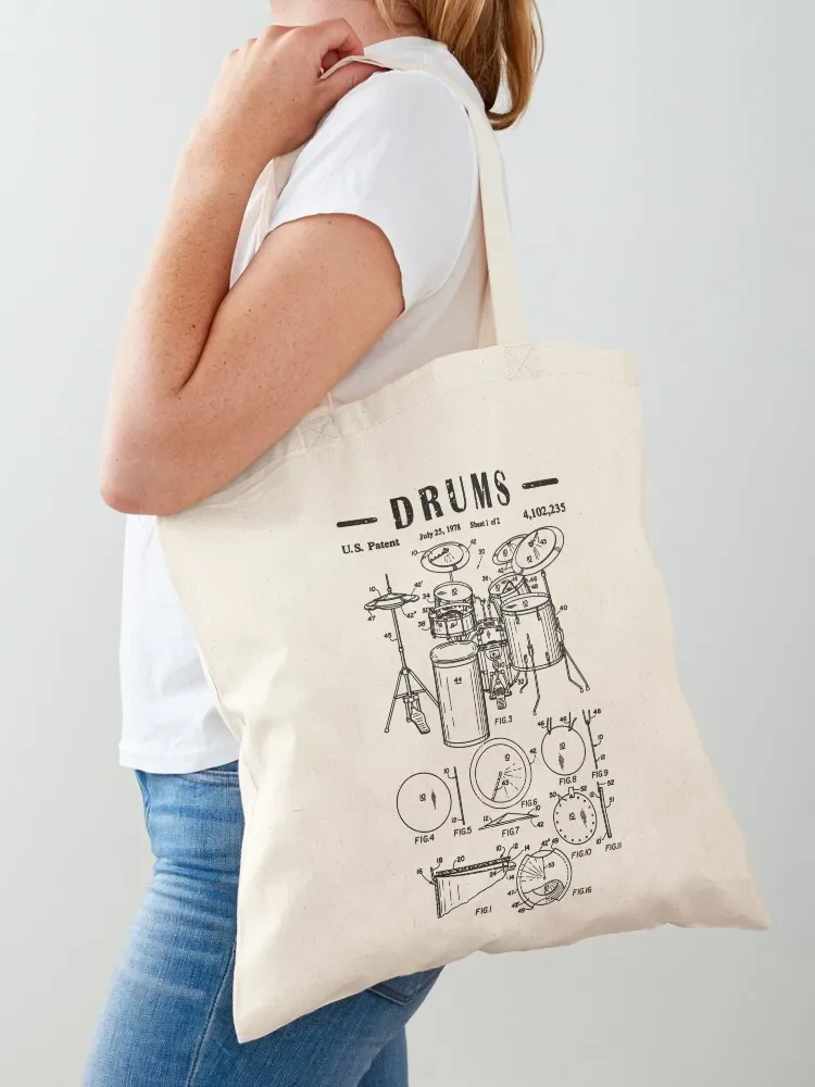 Drummer Drum Set Kit Vintage Patent art Drawing Print - Drummer Drum bluprint Print gift idea Tote Bag tote bag custom Tote Bag