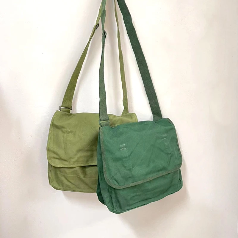 Vintage Olive Green Canvas Shoulder Bag Small Book Bag Single Strap Bag Adjustable Strap Wear Resistant Male Female Universal