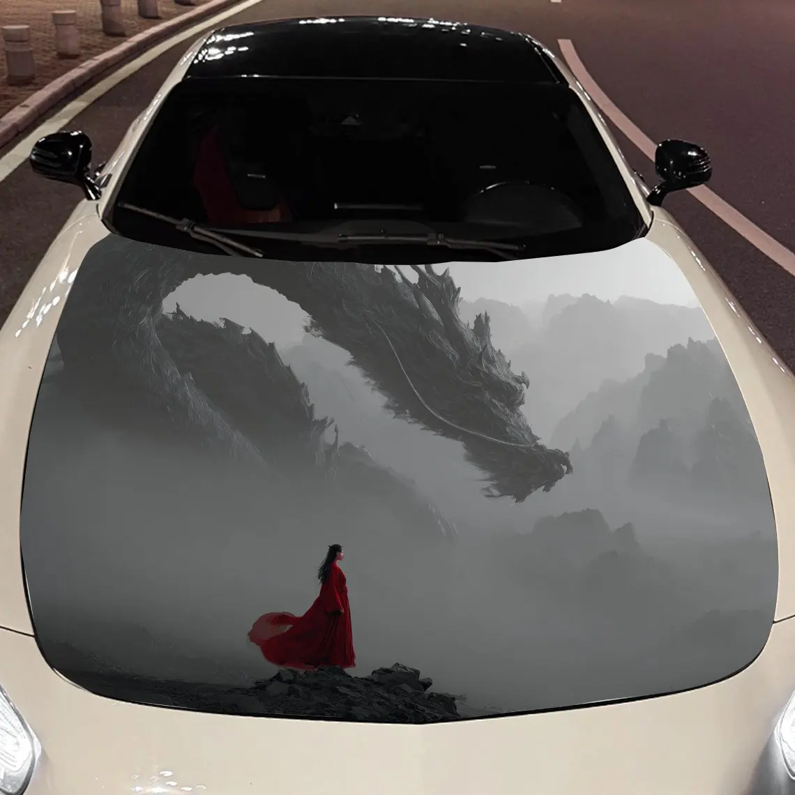 

The Dragon and the Woman in Red Car hood packaging sticker, PVC material, self-adhesive waterproof, anti-slip paint, car exterio