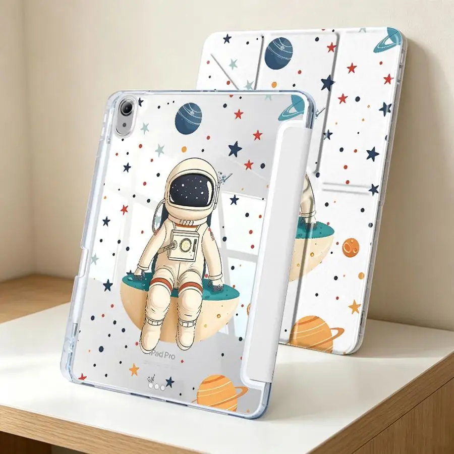 Cute Astronaut Tablet Case For iPad Air 8 M2 M3 3 Mini 7 6 5 12th Pro 13 2025 2026 9th 10th Gen 11th With Pen Slot Cover