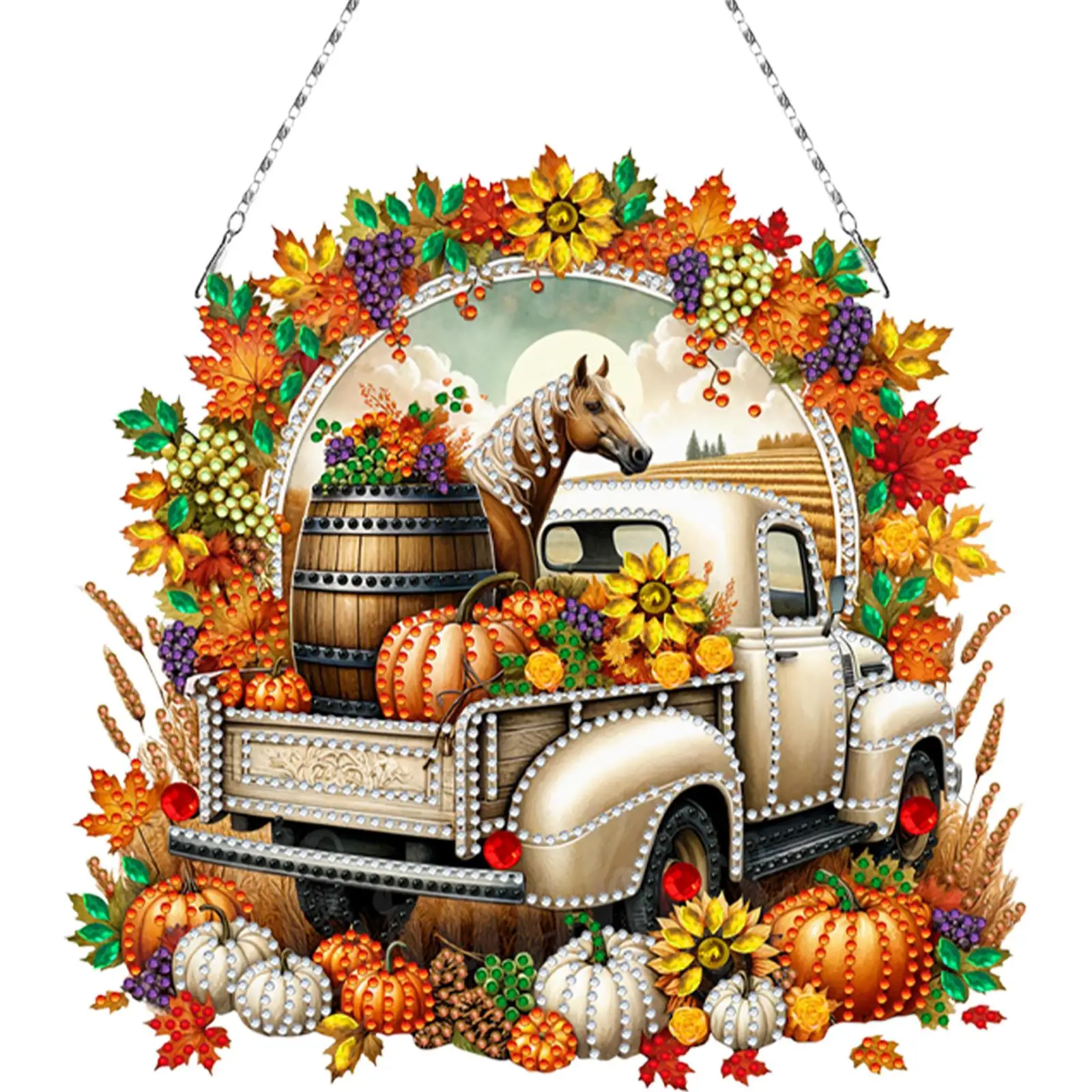 

2PCS Pumpkin Car Theme 2D/Flat DIY Diamond Painting Set Hanging Diamond Art Kits