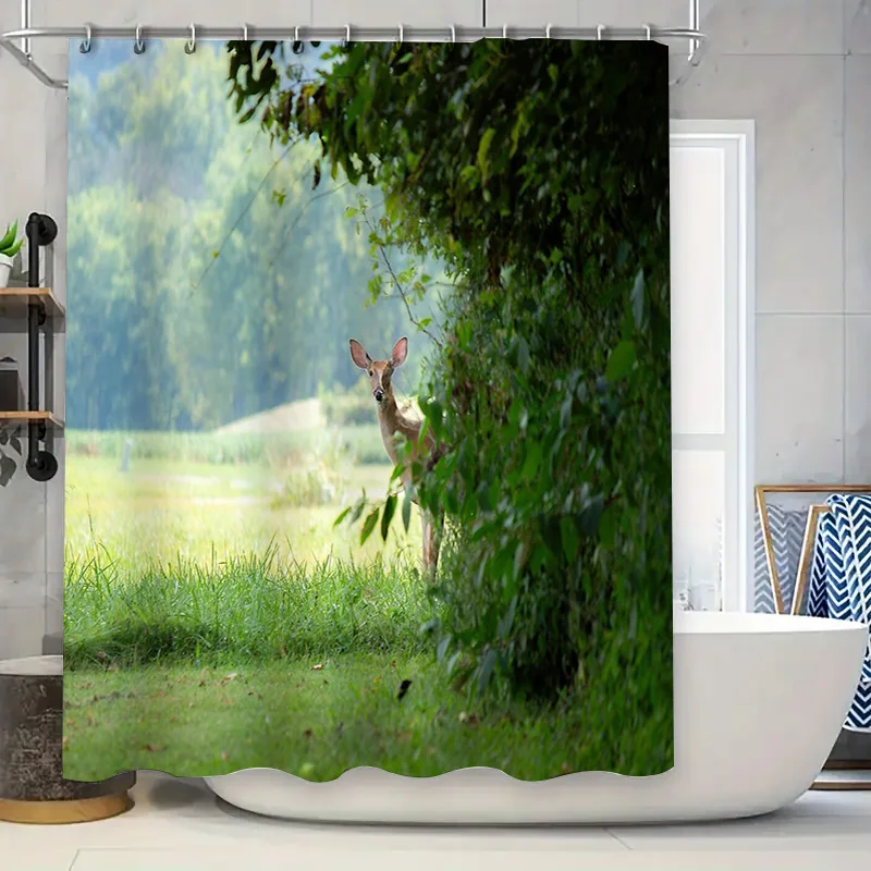 

Олень лес занавеска для душа природа дикая природа фон декор для ванной комнаты лесные животные живописный гобелен домашний декор винтажная деревенская кроватка