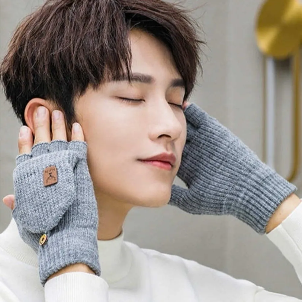 Nowe dzianinowe ciepłe rękawiczki dotykowe do ekranów, jednokolorowe rękawice do jazdy samochodem, rękawiczki z klapką, unisex