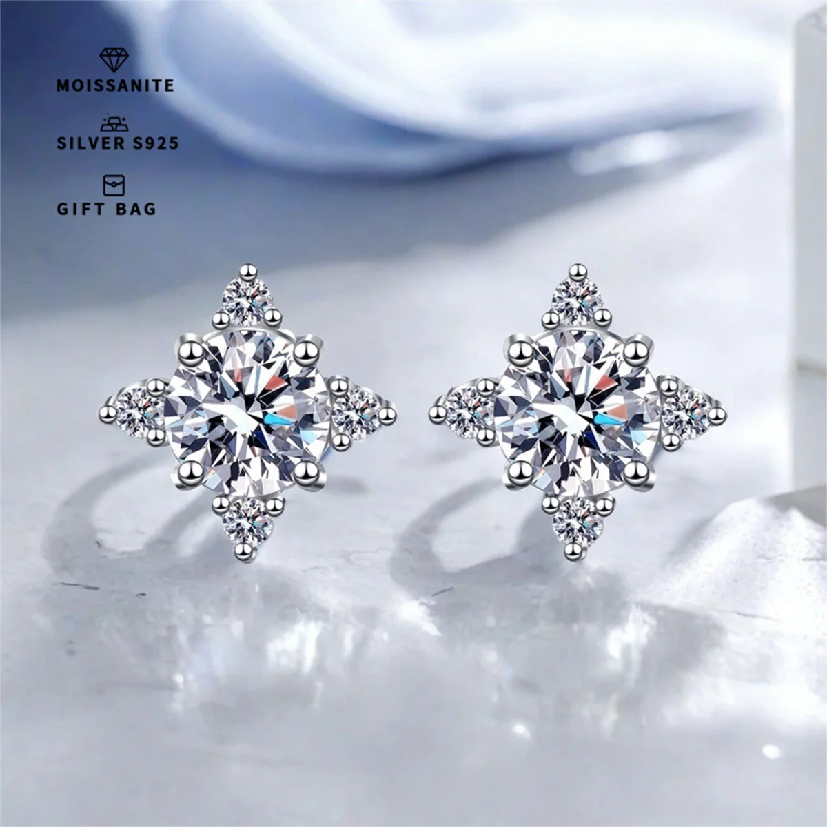 White GRA Moissanite earrings, S925 silver Platinum plating lucky clover earrings for men & Women high quality jewelry earrings