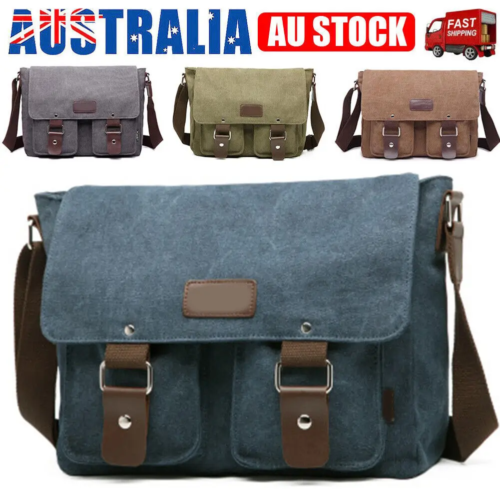 Retro Men\'s Canvas Shoulder Bag Large Capacity Casual Crossbody Bag Business Messenger Bag Trend Travel Toiletry Kit Satchel Bag