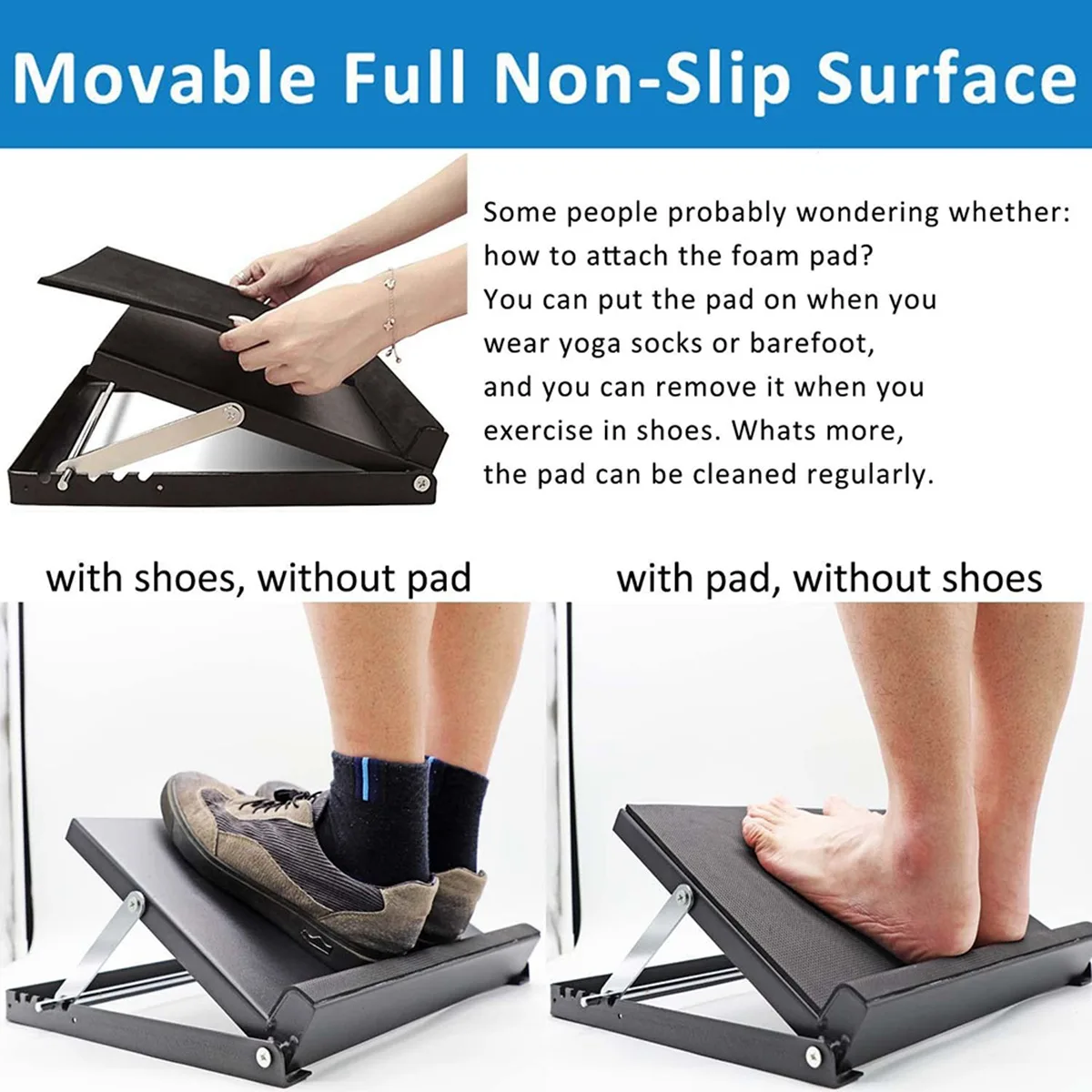 Professional Steel Slant Board With Heel Support & Movable Full Non-Slip Surface, Calf Stretcher,(500 LB Capacity) Eco-Friendly