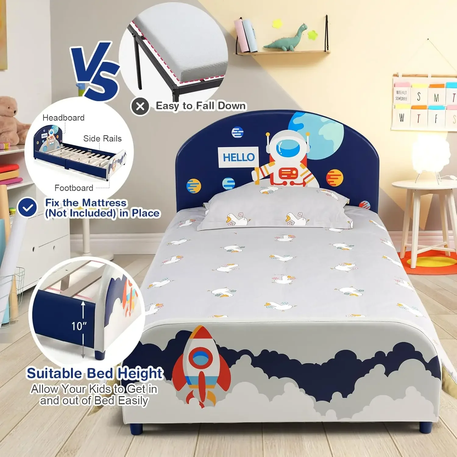 Marcos de cama doble para niños, plataforma de cama doble tapizada de madera con soporte de listones, cabecero y pie de cama acolchados, no necesita somier