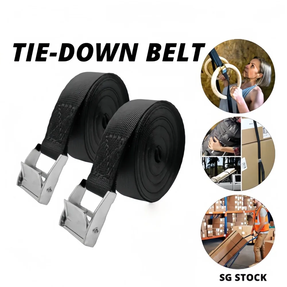 

2M Buckle Tie-Down Black Belt Cargo Straps for Outdoor Car Motorcycle Bike with Metal Buckle Tow Rope Tighten The Fixed Straps