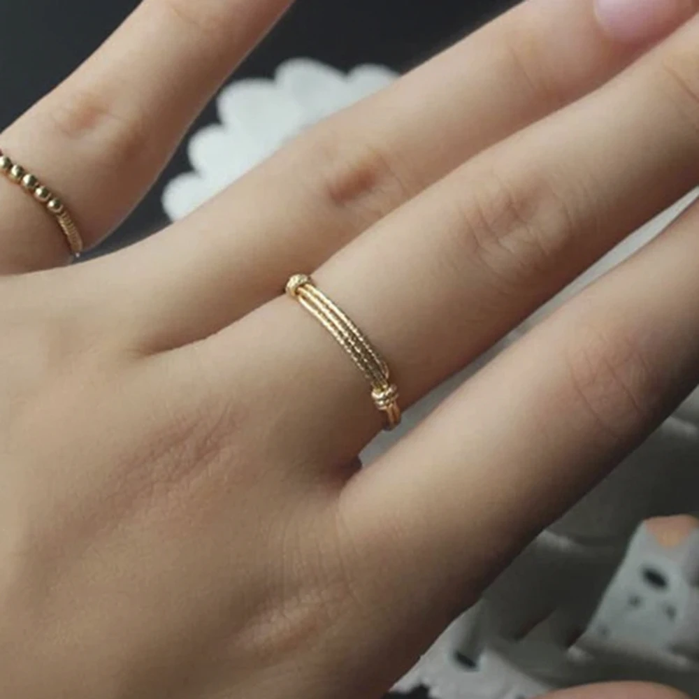 

Rings 14K Gold Filled Handmade Stacking Tiny Sparkle Twisted Minimalist Layering Jewelry for Women Party Birthday Daily Gifts