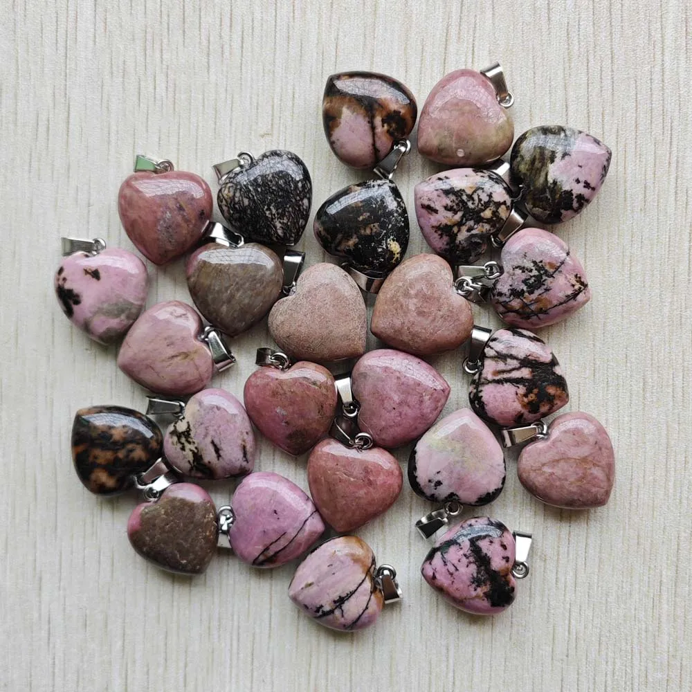 

Good Quality natural rhodochrosite stone Fashion thick heart pendants 20mm for jewelry making free shipping Wholesale 25pcs/lot