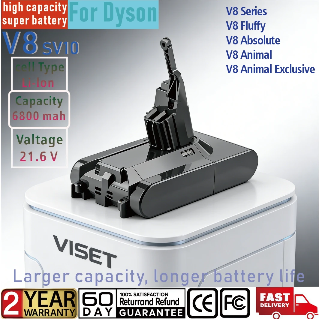 

2026 NEW For Dyson V8 Battery Absolute V8 21.6V 6800mAh Replacement Li-ion SV10 Vacuum Cleaner series Rechargeable batteries