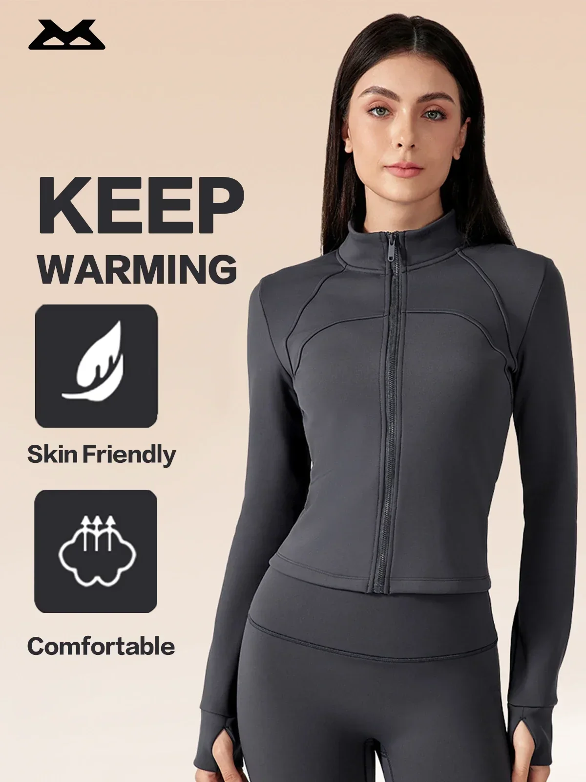

Women's Winter Fleece-Lined Sports Jacket, Slim Fit Yoga Top, Long Sleeve Running Cycling Fitness Outerwear for Cold Weather