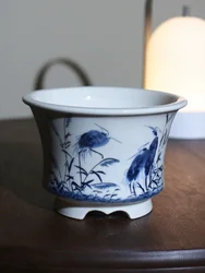 Porcelanowy okrągły garnek do bonsai, chiński obraz Egret, biurko z kabinami, pokój biurowy, stół, dekoracja ogrodu