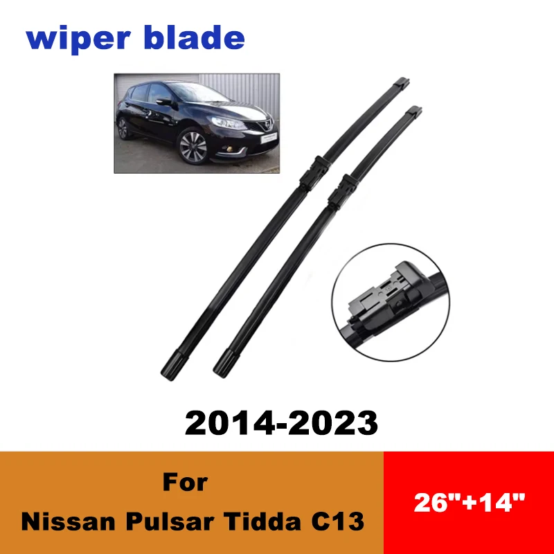 Escobillas limpiaparabrisas delanteras silenciosas para Nissan Pulsar Tidda C13 2014-2023, escobillas de goma suave, accesorios para limpiaparabrisas