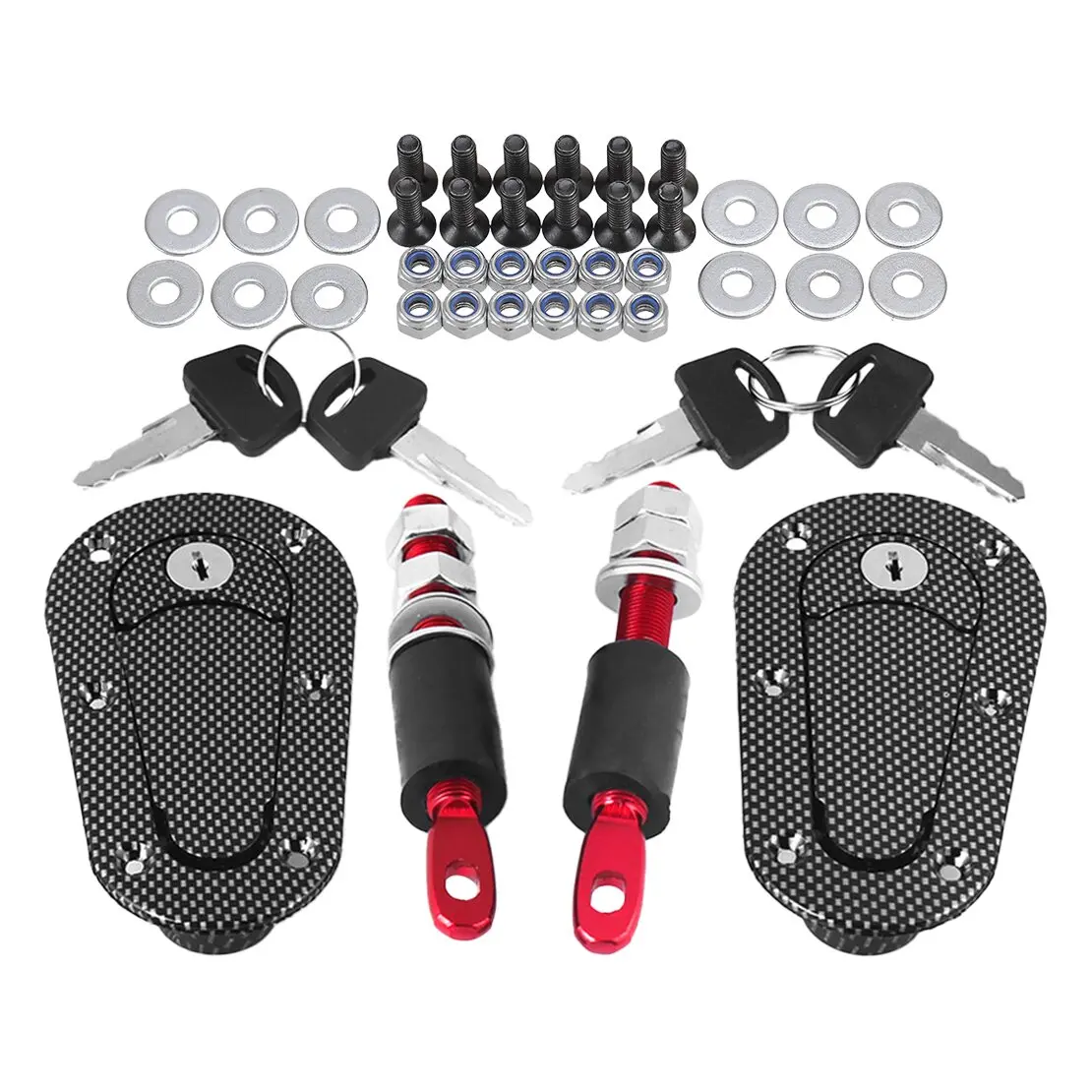 

Flush Mounted Engine Hood Bonnet Quick Release Latch Pin Locking Kit with Key Black Carbon Fiber Texture for Racing Car