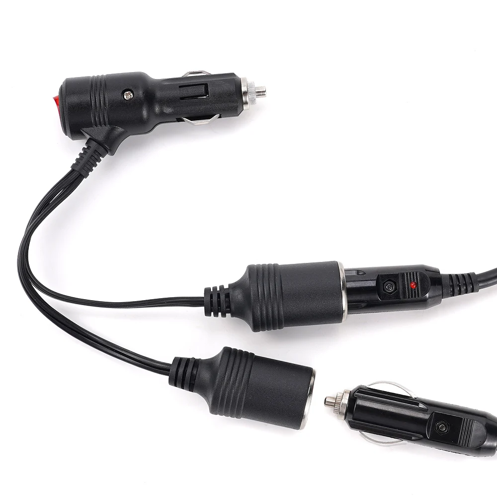 1Pc Universal Cigarette Lighter Splitter Adapter with On Off Switch Car Cigarette Lighter 1 Male To 2 Female Sockets Y Splitter