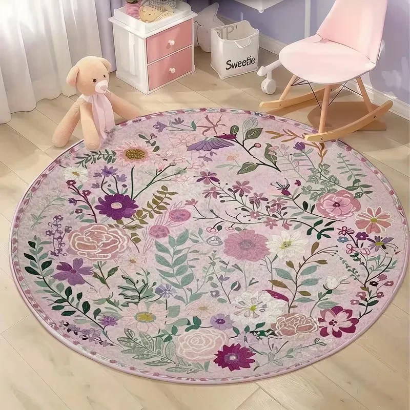 Soft Pastel Floral Round Floor Mat Living Room Bedroom Sofa Floor Mat Coffee Table Home Decor Circle Rug