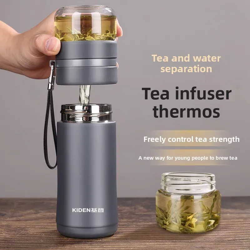 メンズ向け新型高級ビジネスオフィス用ガラス製茶水分離断熱カップ、プレミアムステンレス鋼蓋付き携帯コーヒーカップ