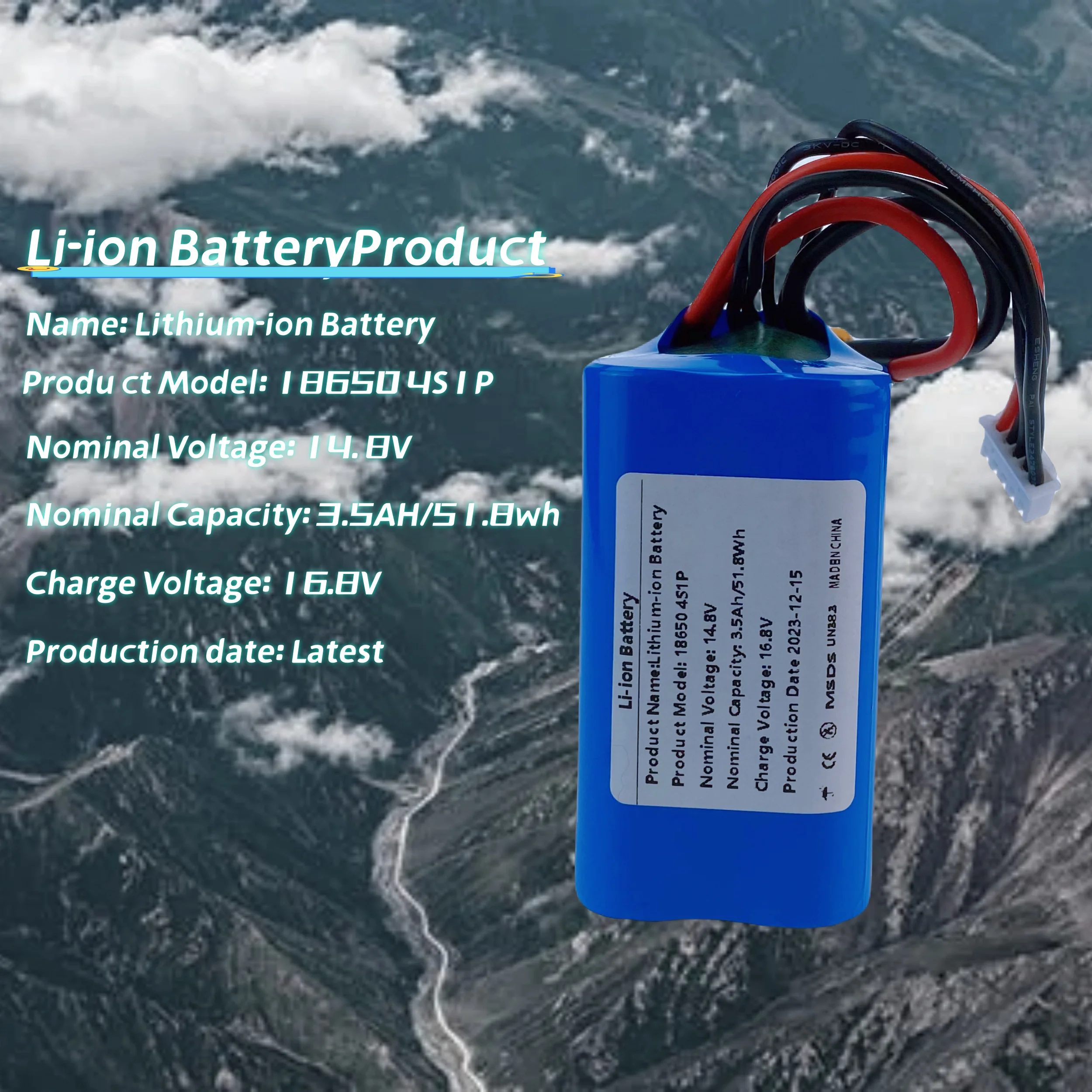 18650 14.8V 4S1P 3500mAh high-capacity drone rechargeable lithium-ion battery , various RC aircraft Ouadrotor Etc XH2.54-5P XT60