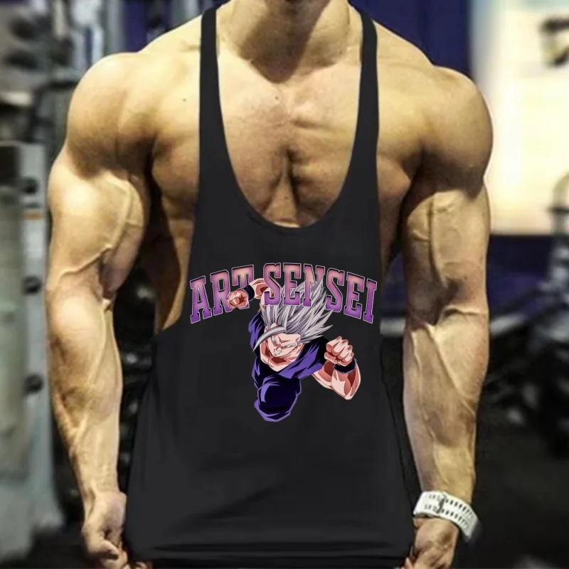 Canotta da palestra senza maniche in cotone da uomo, cinturino stretto Dragon Ball Z con design resistente all'usura per allenamento in palestra e allenamenti estremi
