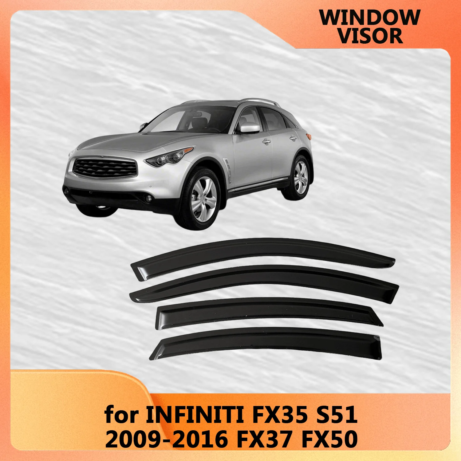 

For INFINITI FX35 FX37 FX50 S51 2009 2010 2011 2012 2013-2016 Wind Deflectors Rain Guards Door Visor Shades Window Visor