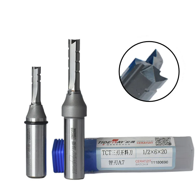 Hard Alloy Straight Blade, 12.7mm Shank TCT 3Flutes Cutting Tool, Used for Woodworking Milling, Slotting, Drilling Tools