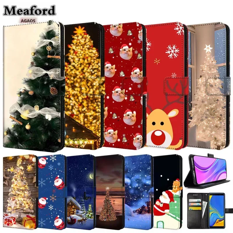 Dompet Magnetik untuk Red Magic 11 Pro Plus Pro+ Relief Stand Book Flip Cover Capa Redmagic11 Funda Christmas Cartoon Leather Case