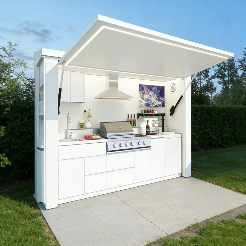 Modular Outdoor Kitchen Prefab Cooking Station Canopy Grill Sink Cabinets Storage Counter Customized